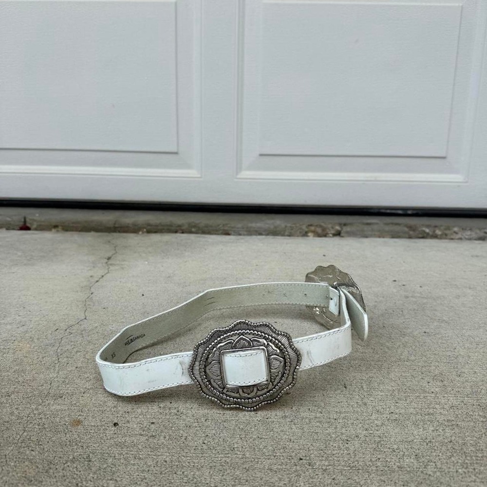 VINTAGE WHITE STETSON "BIG BUCKLE" BELT
